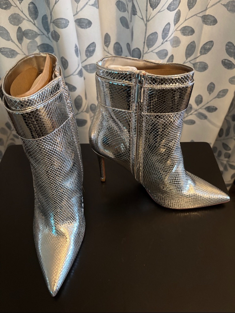 Michael Kors Giselle Bootie Metallic Leather Textured Pointed-Toe Ankle